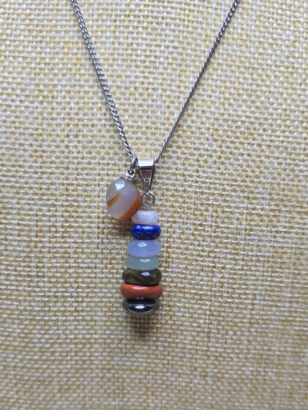 7 Chakra Crystal Gemstone Stack Pendant Necklace Silver-tone